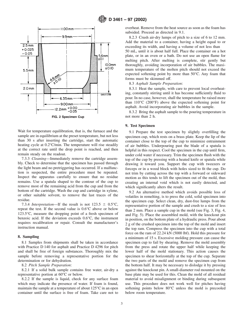 ASTM D3461-97(2002) - Standard Test Method for Softening Point of Asphalt and Pitch (Mettler Cup-and-Ball Method)