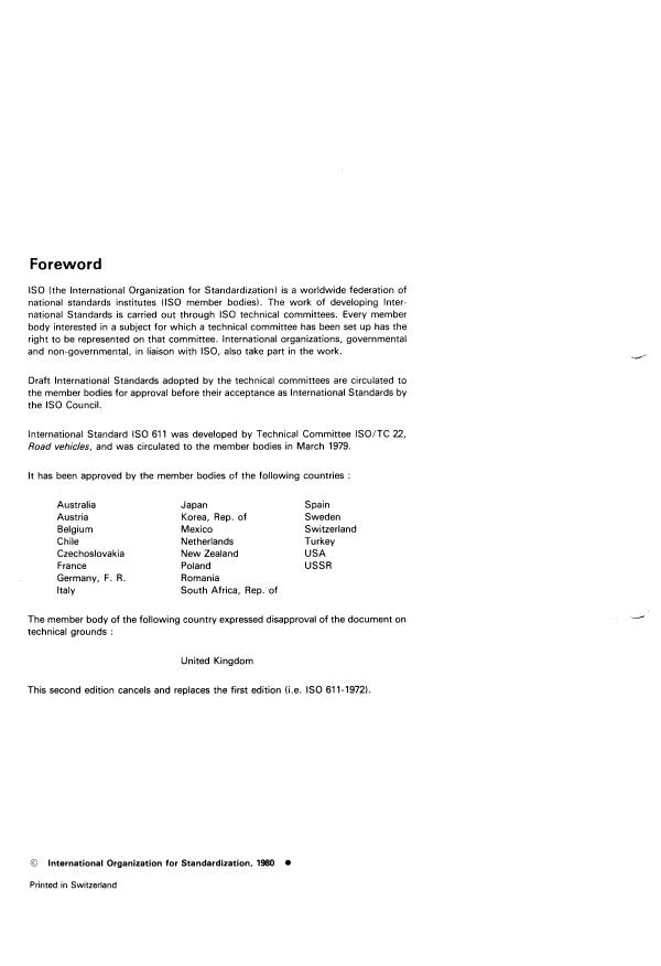 ISO 611:1980 ISO 611:1980 - Road vehicles -- Braking of automotive vehicles and their trailers -- Vocabulary - Page 2 preview