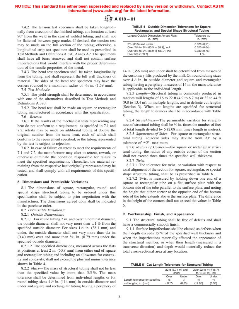 ASTM A618-01 - Standard Specification For Hot-Formed Welded And ...