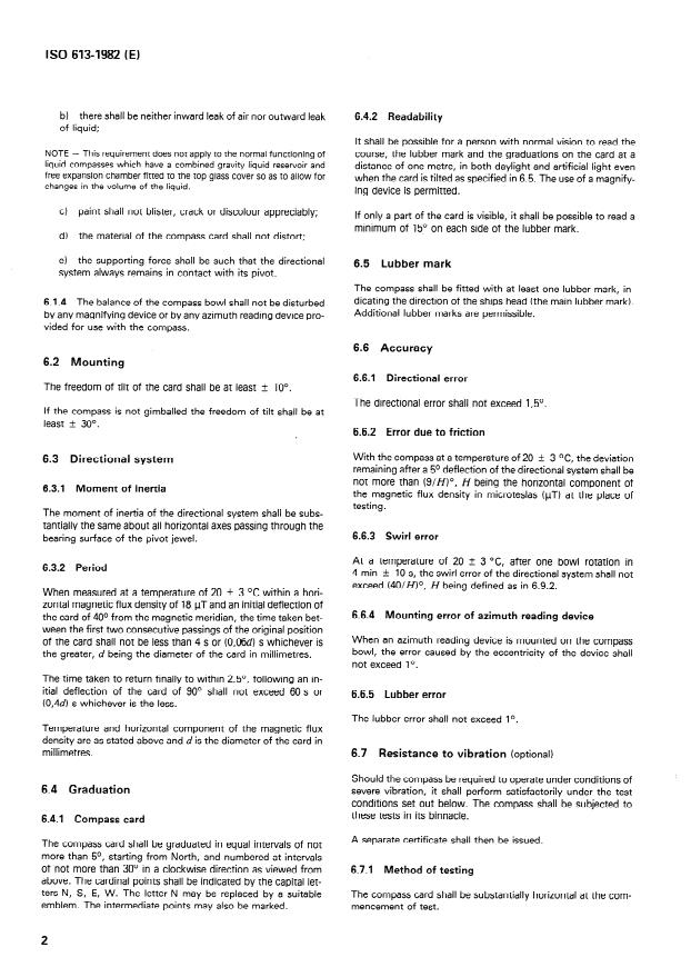 ISO 613:1982 ISO 613:1982 - Shipbuilding -- Magnetic compasses, binnacles and azimuth reading devices -- Class B - Page 4 preview