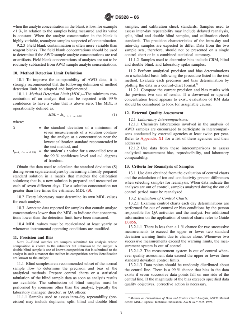 ASTM D6328-06 - Standard Guide for Quality Assurance Protocols for Chemical Analysis of Atmospheric Wet Deposition