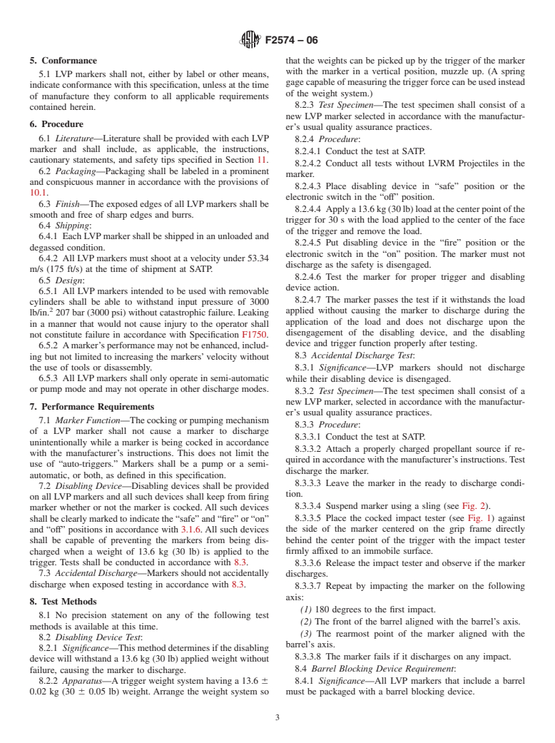 ASTM F2574-06 - Standard Specification for Low Velocity Projectile Marker