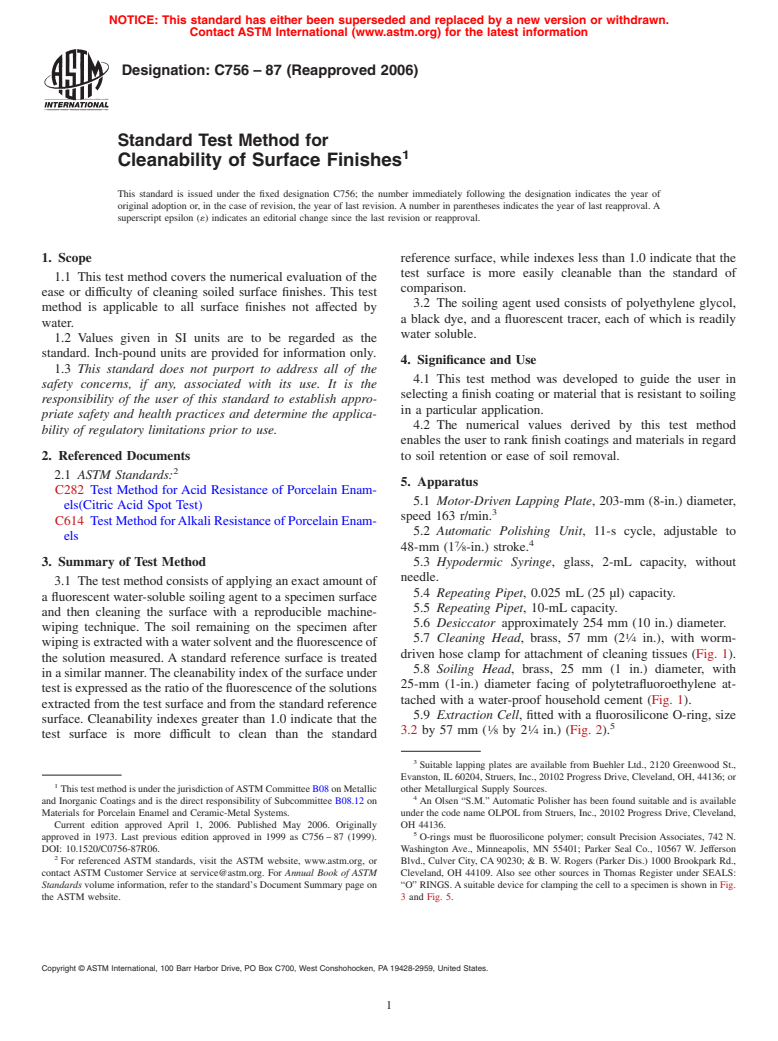 ASTM C756-87(2006) - Standard Test Method for Cleanability of Surface Finishes