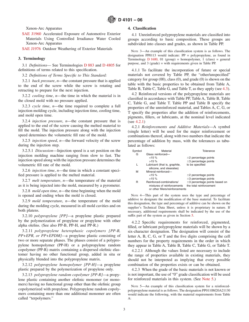 ASTM D4101-06 - Standard Specification for Polypropylene Injection and Extrusion Materials