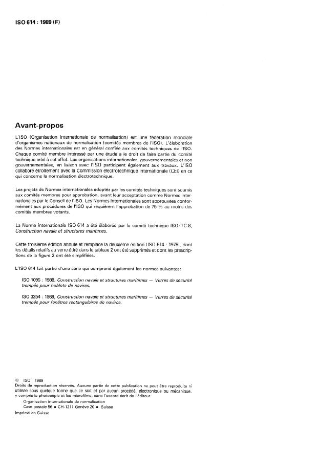ISO 614:1989 ISO 614:1989 - Construction navale et structures maritimes -- Verres de sécurité trempés pour hublots et fenetres rectangulaires de navires -- Méthode du poinçon pour les essais non destructifs de résistance - Page 2 preview