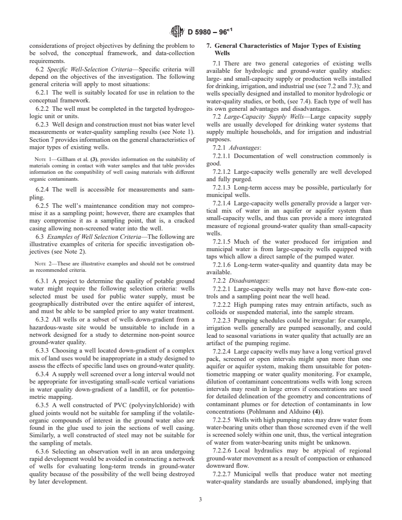 ASTM D5980-96e1 - Standard Guide for Selection and Documentation of Existing Wells for Use in Environmental Site Characterization and Monitoring