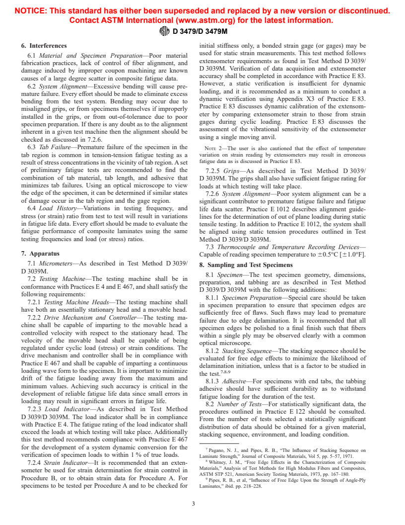 ASTM D3479/D3479M-96 - Standard Test Method for Tension-Tension Fatigue of Polymer Matrix Composite Materials