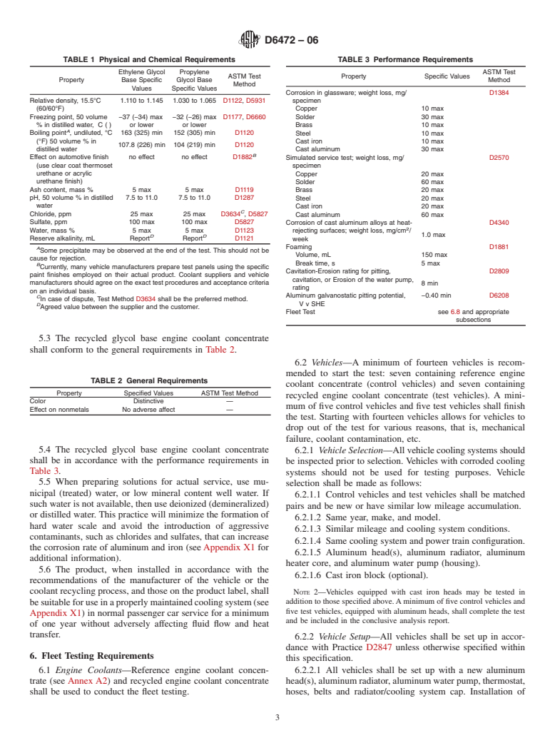 ASTM D6472-06 - Standard Specification for Recycled Glycol Base Engine Coolant Concentrate for Automobile and Light-Duty Service