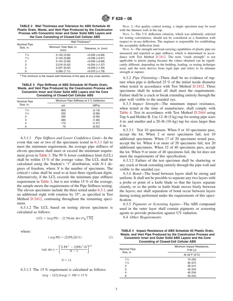 ASTM F628-06 - Standard Specification for Acrylonitrile-Butadiene-Styrene (ABS) Schedule 40 Plastic Drain, Waste, and Vent Pipe With a Cellular Core