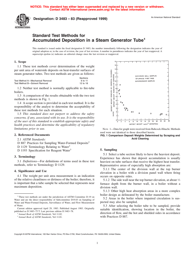 ASTM D3483-83(1999) - Standard Test Methods for Accumulated Deposition in a Steam Generator Tube