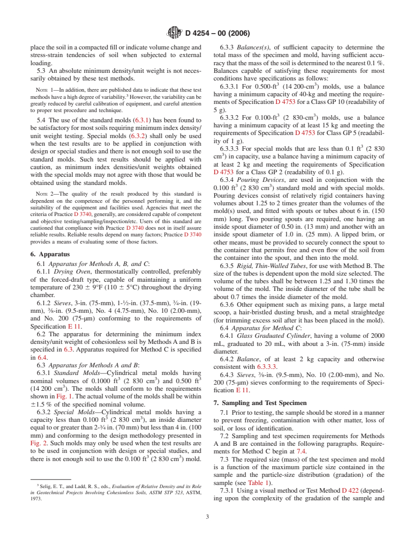 ASTM D4254-00(2006) - Standard Test Methods for Minimum Index Density and Unit Weight of Soils and Calculation of Relative Density