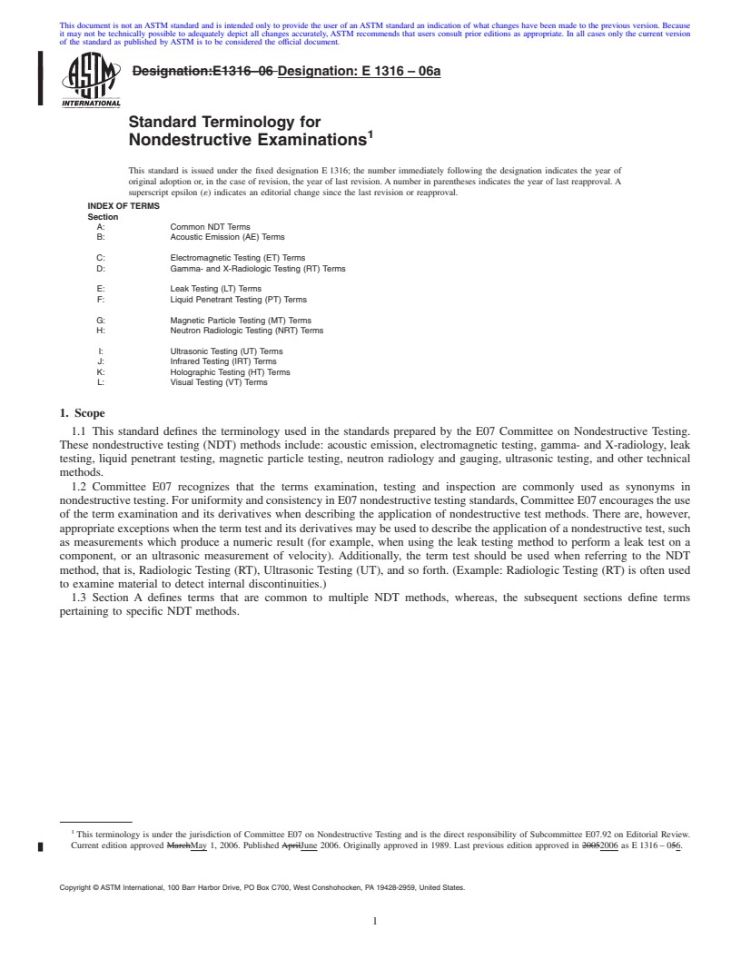 REDLINE ASTM E1316-06a - Standard Terminology for Nondestructive Examinations