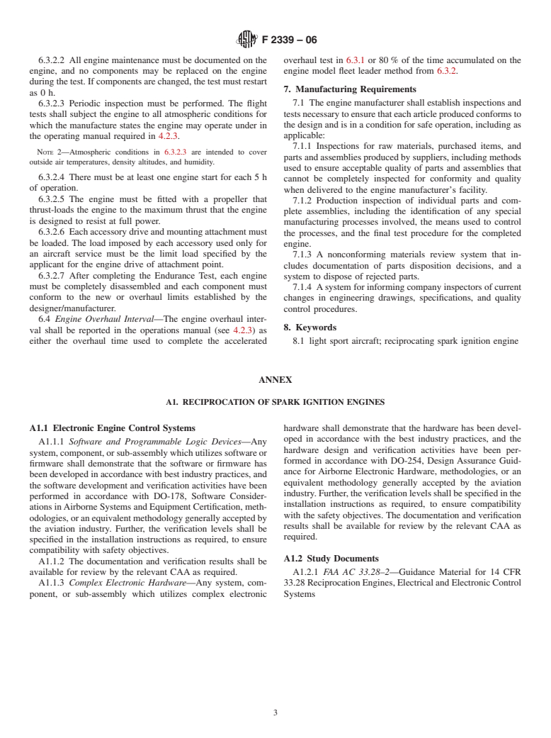 ASTM F2339-06 - Standard Practice for Design and Manufacture of Reciprocating Spark Ignition Engines for Light Sport Aircraft