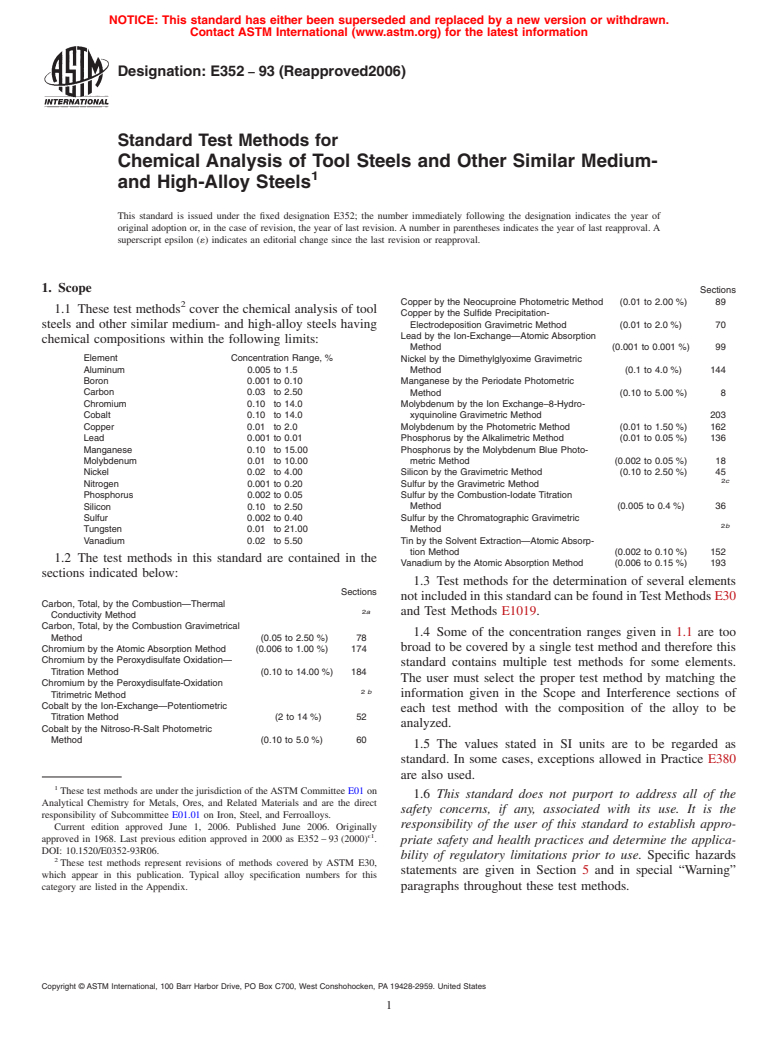 ASTM E352-93(2006) - Standard Test Methods for Chemical Analysis of Tool Steels and Other Similar Medium- and High-Alloy Steels