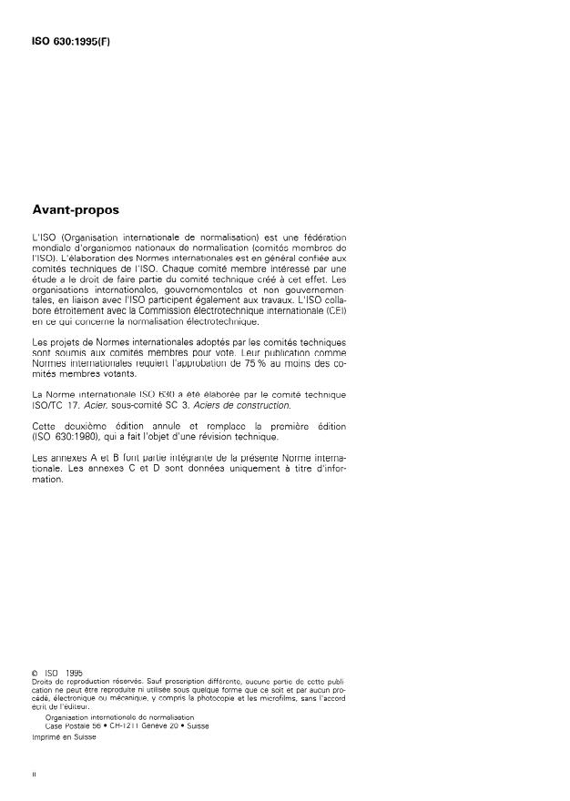ISO 630:1995 ISO 630:1995 - Aciers de construction métallique -- Tôles, larges-plats, barres, poutrelles et profilés - Page 2 preview