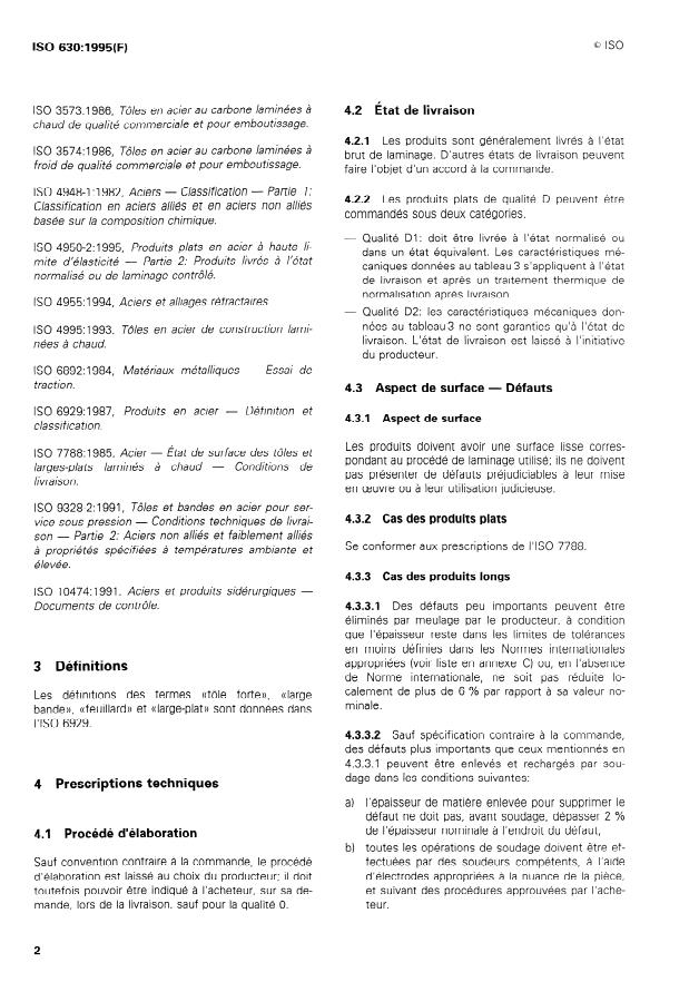 ISO 630:1995 ISO 630:1995 - Aciers de construction métallique -- Tôles, larges-plats, barres, poutrelles et profilés - Page 4 preview