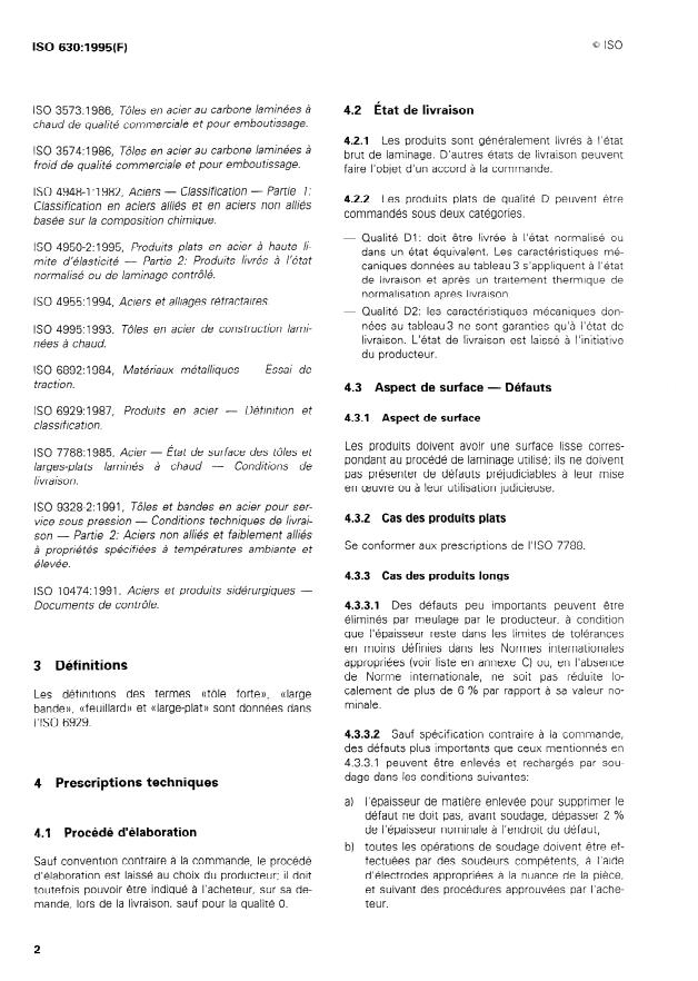 ISO 630:1995 ISO 630:1995 - Aciers de construction métallique -- Tôles, larges-plats, barres, poutrelles et profilés - Page 4 preview