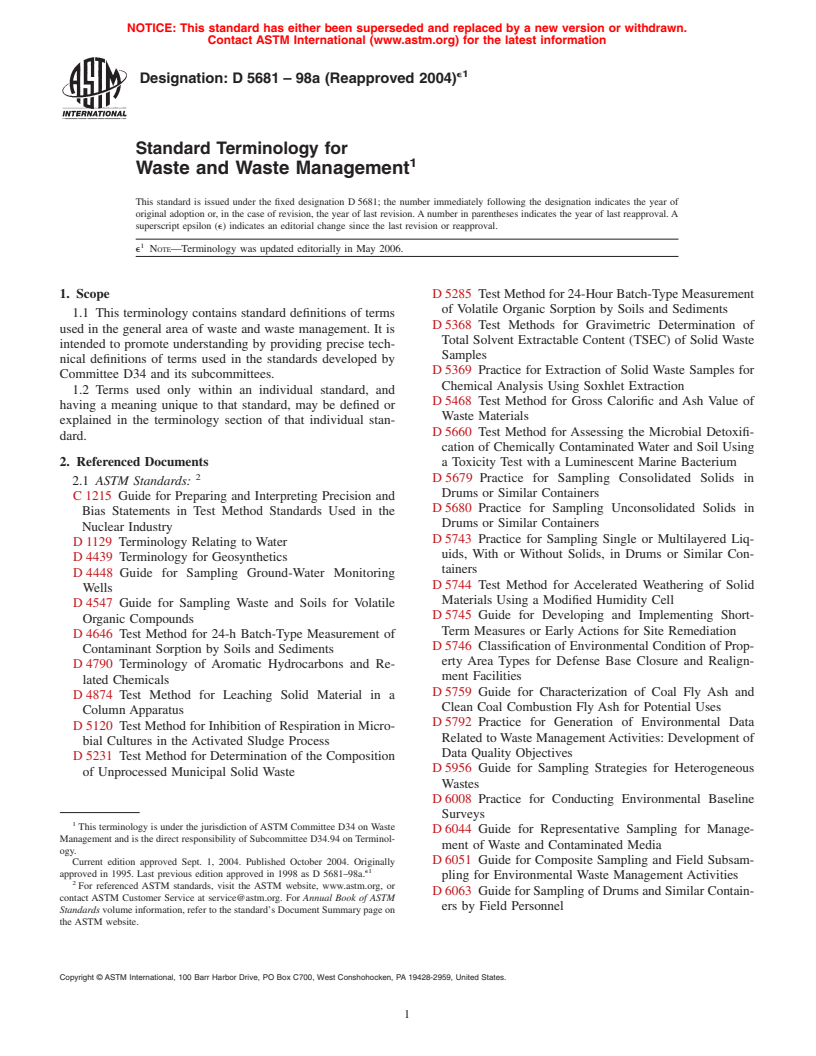 ASTM D5681-98a(2004)e1 - Standard Terminology for Waste and Waste Management