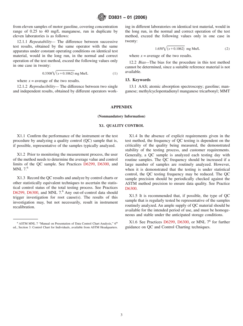 ASTM D3831-01(2006) - Standard Test Method for Manganese in Gasoline By Atomic Absorption Spectroscopy