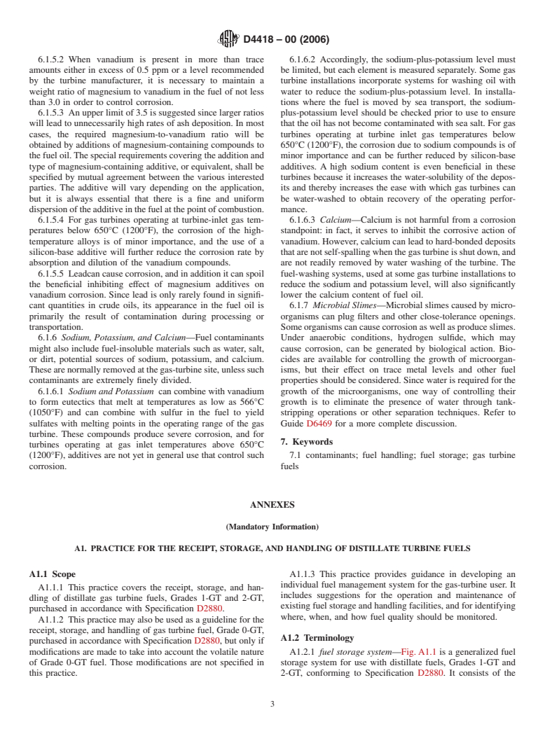 ASTM D4418-00(2006) - Standard Practice for Receipt, Storage, and Handling of Fuels for Gas Turbines