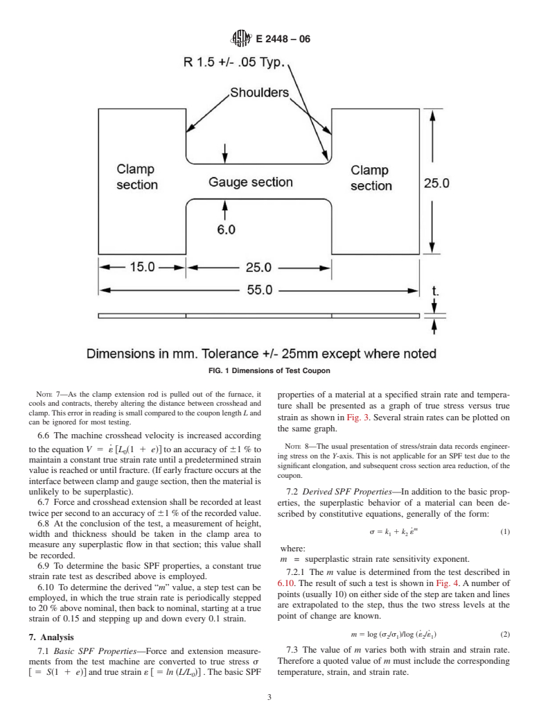 ASTM E2448-06 - Standard Test Method for Determining the Superplastic Properties of Metallic Sheet Materials