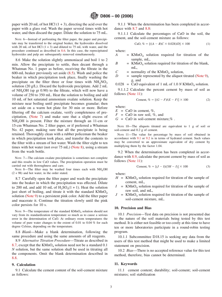ASTM D806-00(2006) - Standard Test Method for Cement Content of Hardened Soil-Cement Mixtures
