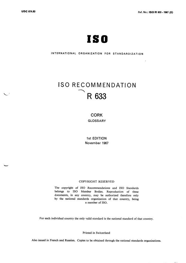 ISO/R 633:1967 - Cork -- Glossary