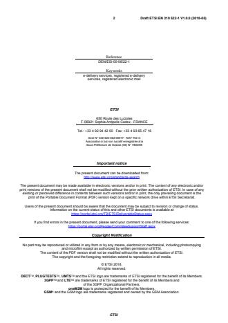 ETSI EN 319 522-1 V1.0.0 (2018-05) - Electronic Signatures and Infrastructures (ESI); Electronic Registered Delivery Services; Part 1: Framework and Architecture - Page 2 preview