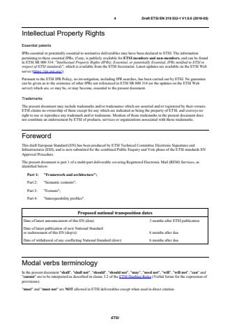 ETSI EN 319 532-1 V1.0.0 (2018-05) - Electronic Signatures and Infrastructures (ESI); Registered Electronic Mail (REM) Services; Part 1: Framework and architecture - Page 4 preview
