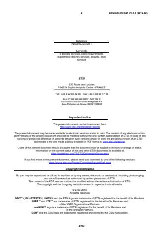 ETSI EN 319 521 V1.1.1 (2019-02) ETSI EN 319 521 V1.1.1 (2019-02) - Electronic Signatures and Infrastructures (ESI); Policy and security requirements for Electronic Registered Delivery Service Providers - Page 2 preview