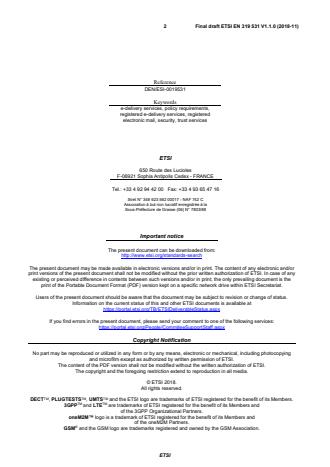 SIST EN 319 531 V1.1.1:2019 ETSI EN 319 531 V1.1.0 (2018-11) - Electronic Signatures and Infrastructures (ESI); Policy and security requirements for Registered Electronic Mail Service Providers - Page 2 preview