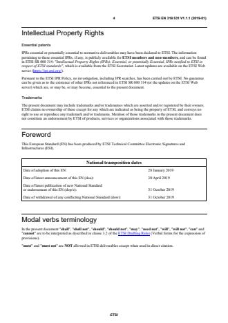 SIST EN 319 531 V1.1.1:2019 ETSI EN 319 531 V1.1.1 (2019-01) - Electronic Signatures and Infrastructures (ESI); Policy and security requirements for Registered Electronic Mail Service Providers - Page 4 preview
