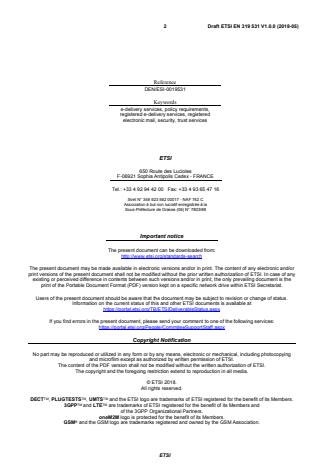 SIST EN 319 531 V1.1.1:2019 ETSI EN 319 531 V1.0.0 (2018-05) - Electronic Signatures and Infrastructures (ESI); Policy and security requirements for Registered Electronic Mail Service Providers - Page 2 preview