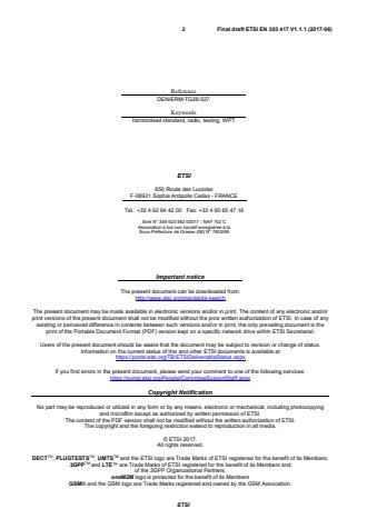 SIST EN 303 417 V1.1.1:2017 ETSI EN 303 417 V1.1.1 (2017-06) - Wireless power transmission systems, using technologies other than radio frequency beam in the 19 - 21 kHz, 59 - 61 kHz, 79 - 90 kHz, 100 - 300 kHz, 6 765 - 6 795 kHz ranges; Harmonised Standard covering the essential requirements of article 3.2 of Directive 2014/53/EU - Page 2 preview
