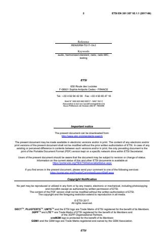 SIST EN 301 357 V2.1.1:2017 ETSI EN 301 357 V2.1.1 (2017-06) - Cordless audio devices in the range 25 MHz to 2 000 MHz; Harmonised Standard covering the essential requirements of article 3.2 of Directive 2014/53/EU - Page 2 preview