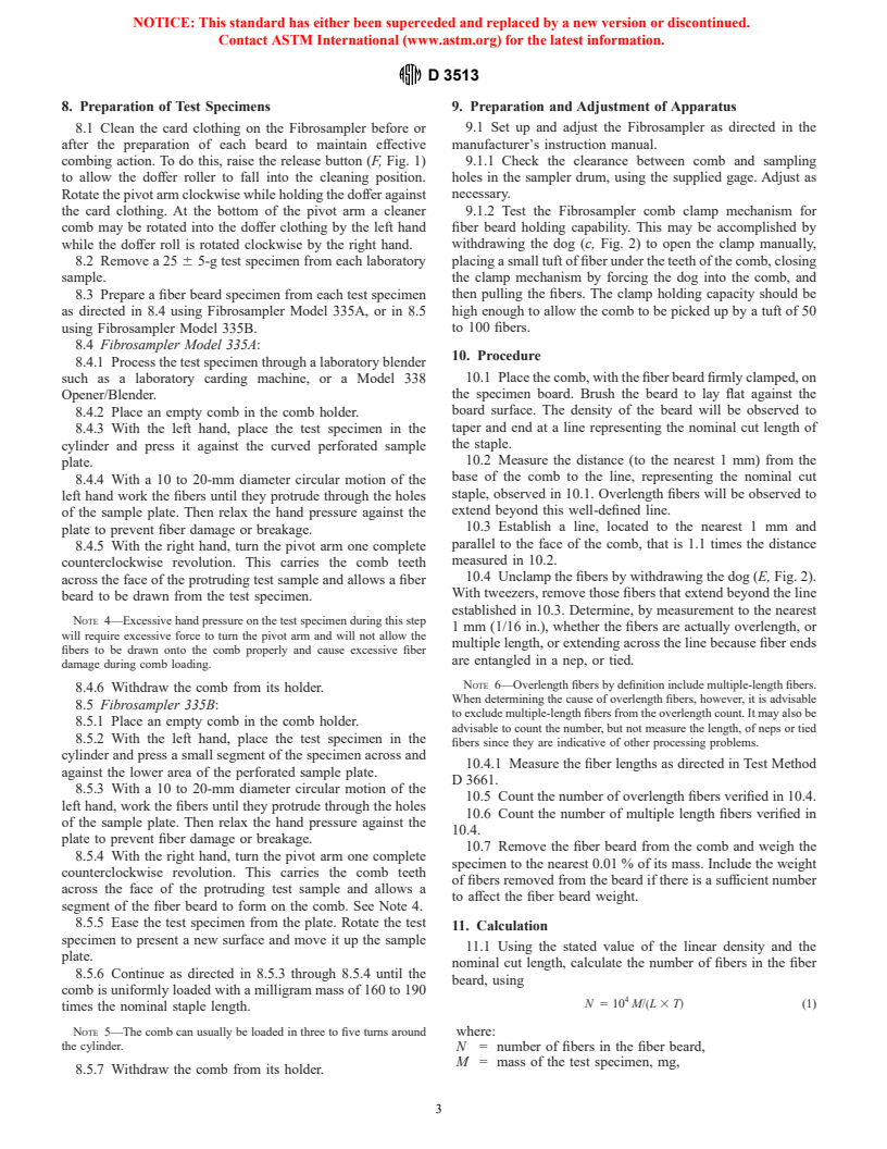 ASTM D3513-96 - Standard Test Method for Overlength Fiber Content of Man-Made Staple Fiber