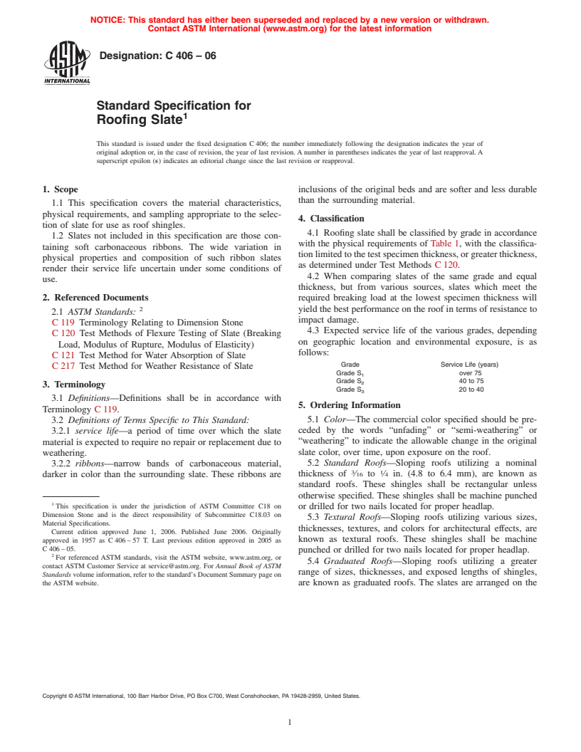 ASTM C406-06 - Standard Specification for Roofing Slate