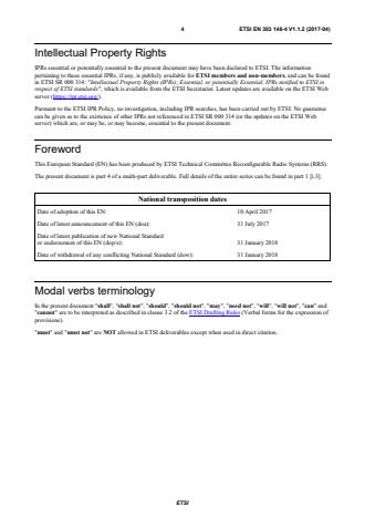 SIST EN 303 146-4 V1.1.2:2017 ETSI EN 303 146-4 V1.1.2 (2017-04) - Reconfigurable Radio Systems (RRS); Mobile Device (MD) information models and protocols; Part 4: Radio Programming Interface (RPI) - Page 4 preview