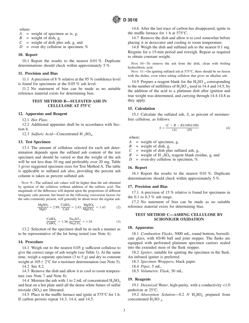 ASTM D3516-89(2000) - Standard Test Methods for Ashing Cellulose