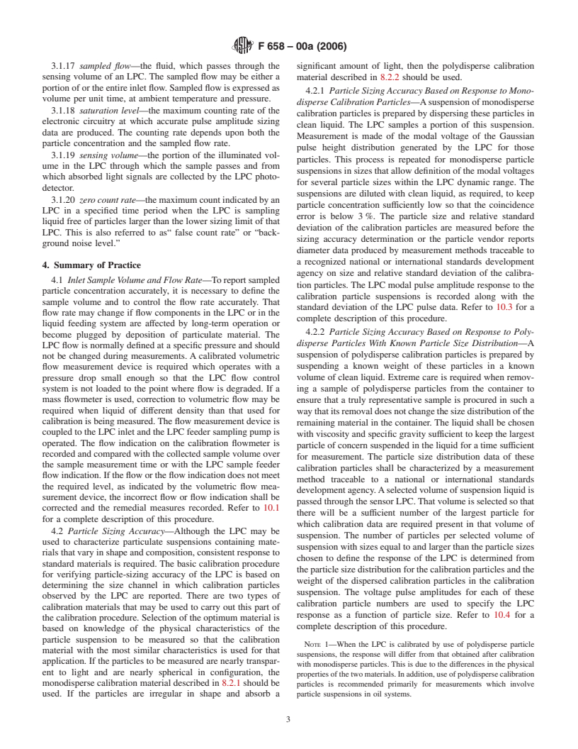 ASTM F658-00a(2006) - Standard Practice for Calibration of a Liquid-Borne Particle Counter Using an Optical System Based Upon Light Extinction (Withdrawn 2007)