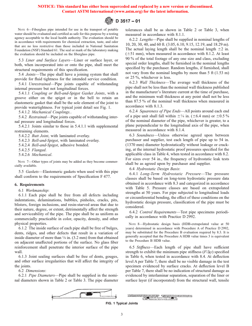 ASTM D3517-01 - Standard Specification for "Fiberglass" (Glass-Fiber-Reinforced Thermosetting-Resin) Pressure Pipe