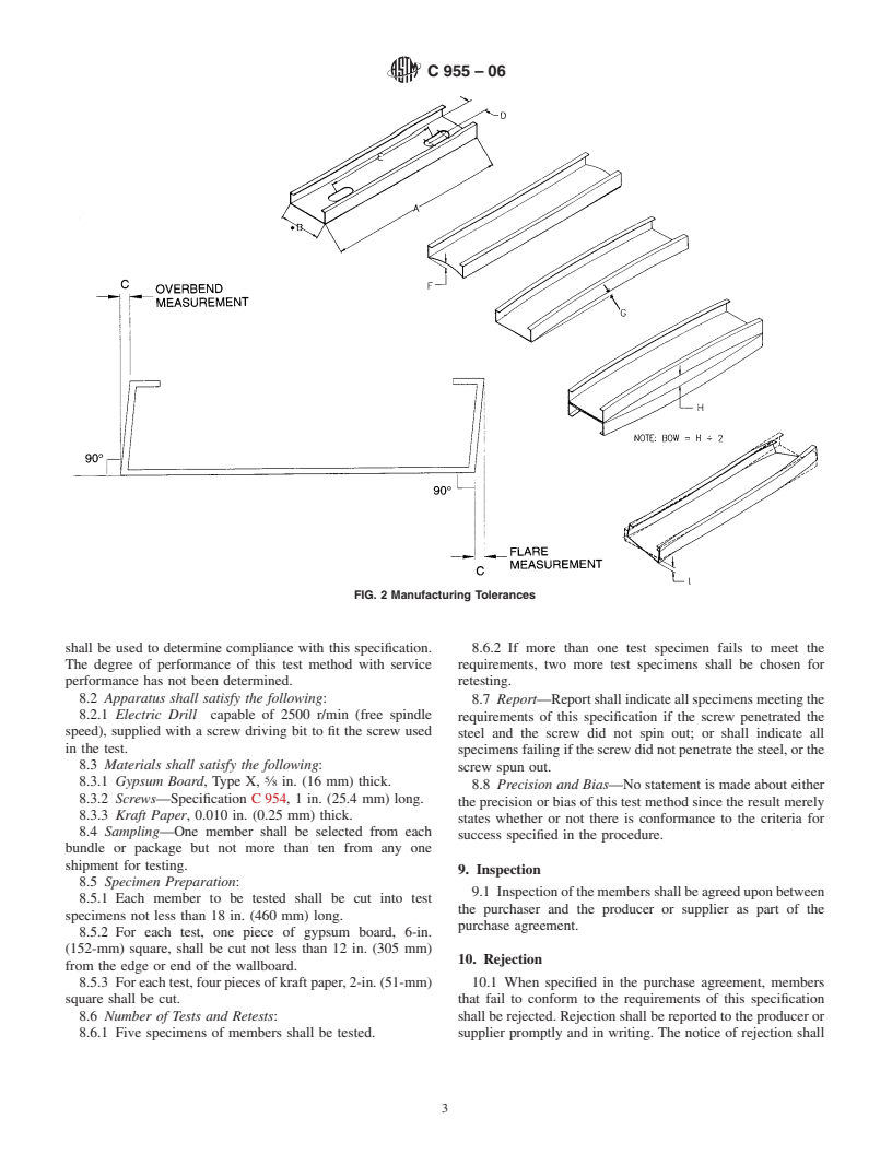 ASTM C955-06 - Standard Specification for Load-Bearing (Transverse and Axial) Steel Studs, Runners (Tracks), and Bracing or Bridging for Screw Application of Gypsum Panel Products and Metal Plaster Bases