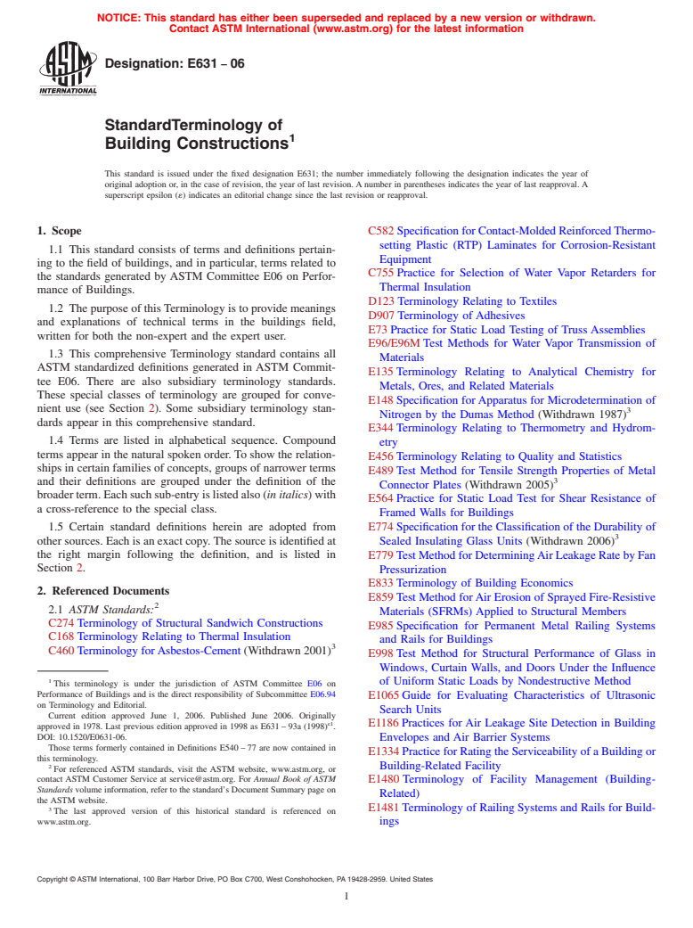 ASTM E631-06 - Standard Terminology of Building Constructions