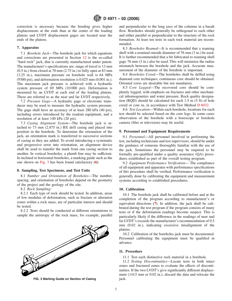 ASTM D4971-02(2006) - Standard Test Method for Determining the In Situ Modulus of Deformation of Rock Using the Diametrically Loaded 76-mm (3-in.) Borehole Jack