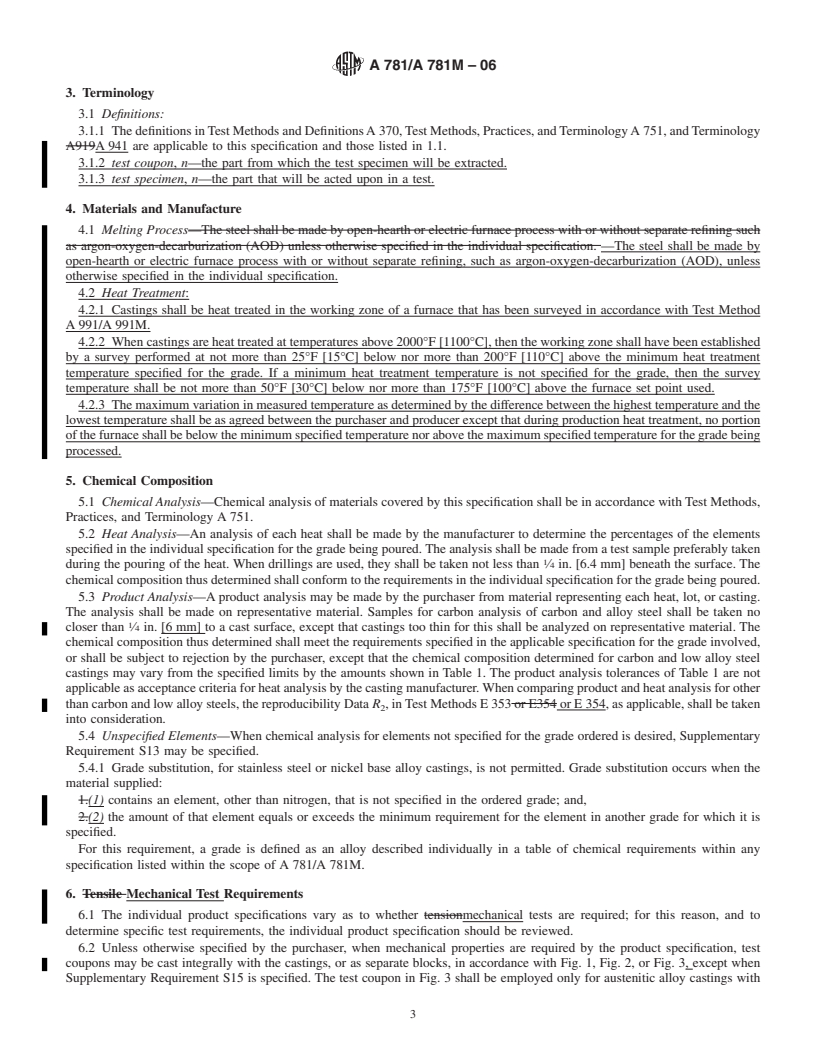 REDLINE ASTM A781/A781M-06 - Standard Specification for Castings, Steel and Alloy, Common Requirements, for General Industrial Use