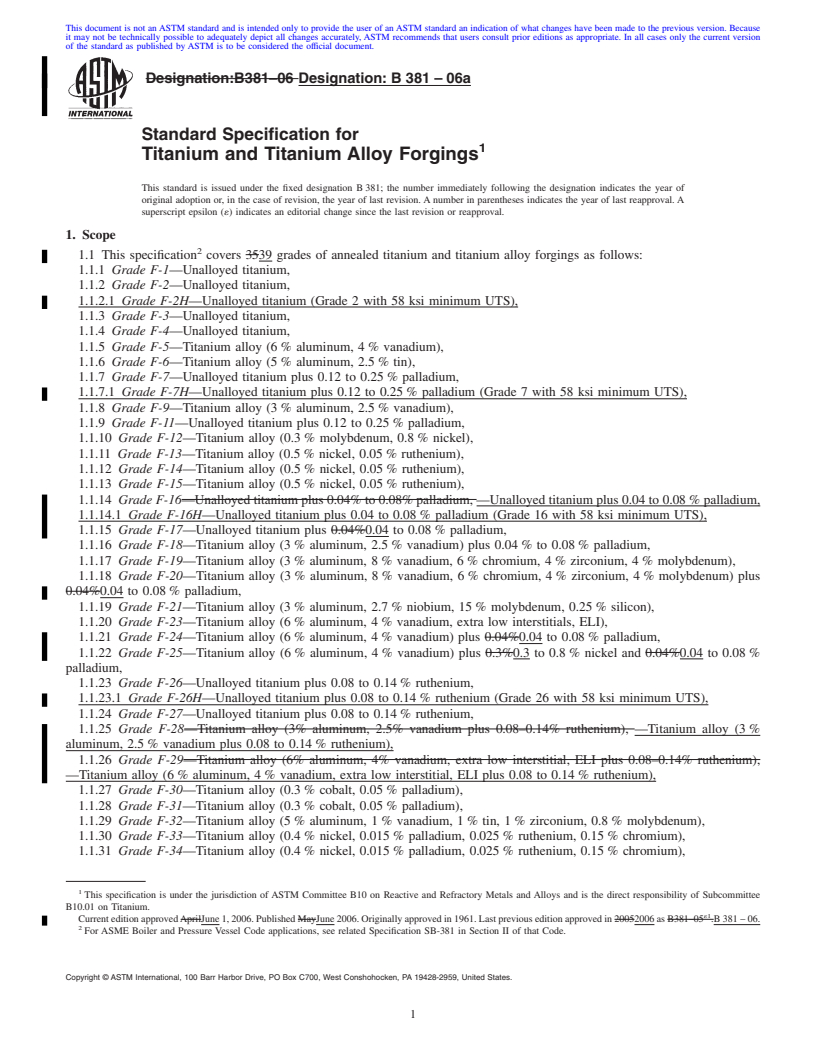REDLINE ASTM B381-06a - Standard Specification for Titanium and Titanium Alloy Forgings