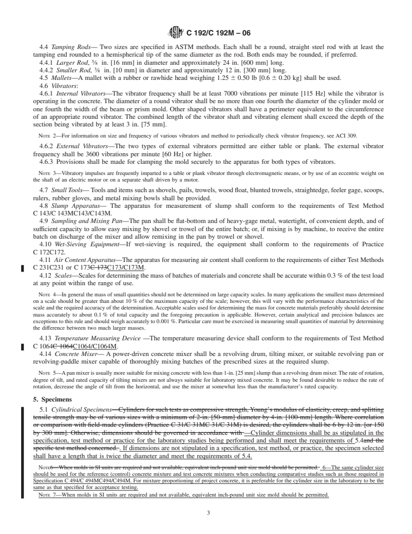 REDLINE ASTM C192/C192M-06 - Standard Practice for Making and Curing Concrete Test Specimens in the Laboratory