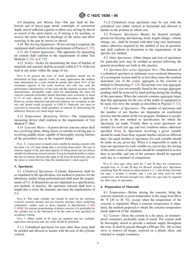 ASTM C192/C192M-06 - Standard Practice for Making and Curing Concrete Test Specimens in the Laboratory