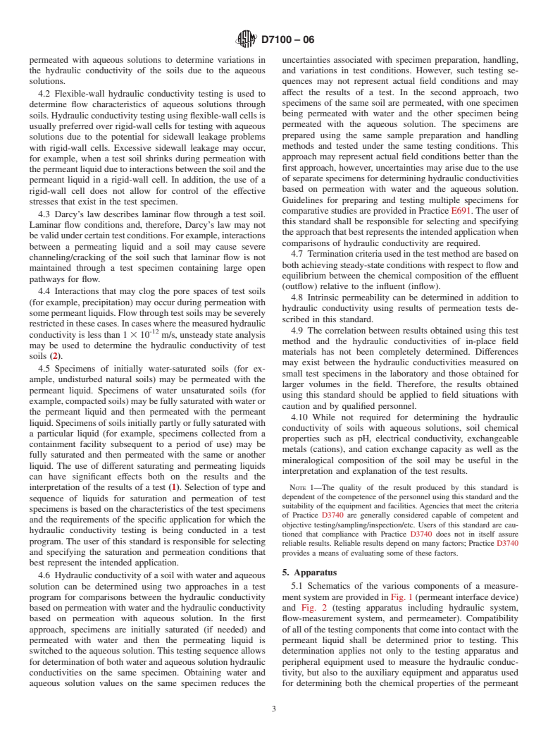 ASTM D7100-06 - Standard Test Method for Hydraulic Conductivity Compatibility Testing of Soils with Aqueous Solutions