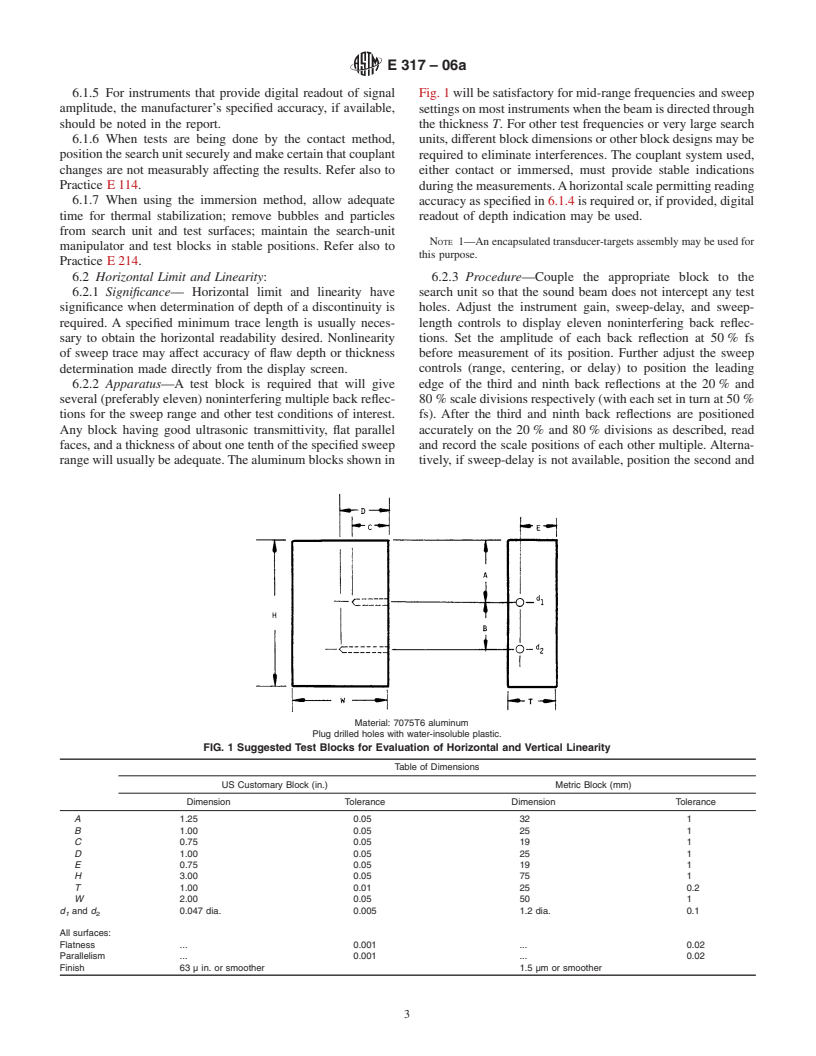 ASTM E317-06 - Standard Practice for Evaluating Performance Characteristics of Ultrasonic Pulse-Echo Testing Instruments and Systems without the Use of Electronic Measurement Instruments